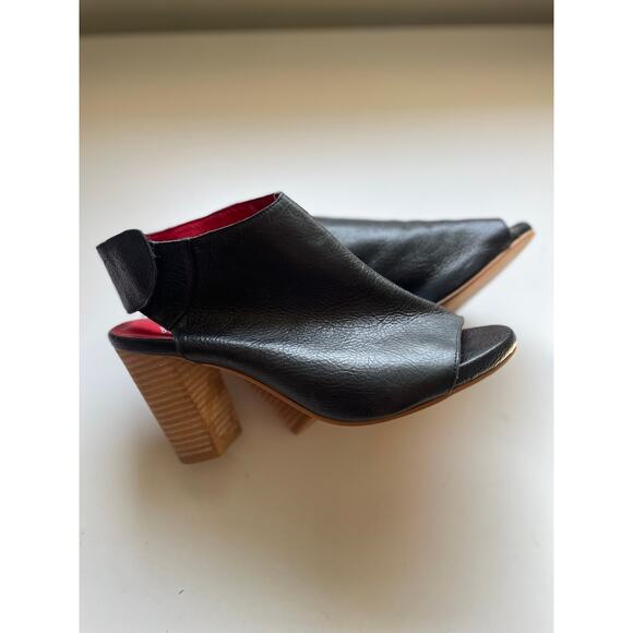 Jeffrey Campbell Black Leather Peep Toe Heels Size 9.5 Block Heel Slingback - Picture 5 of 14